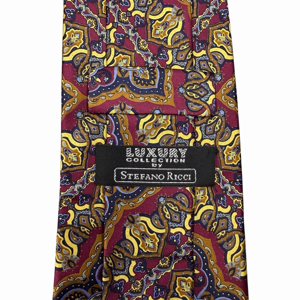 Stefano Ricci Luxury Collection Tie Paisley Red‎ & Yellow Satin Silk 4" x 62.25"